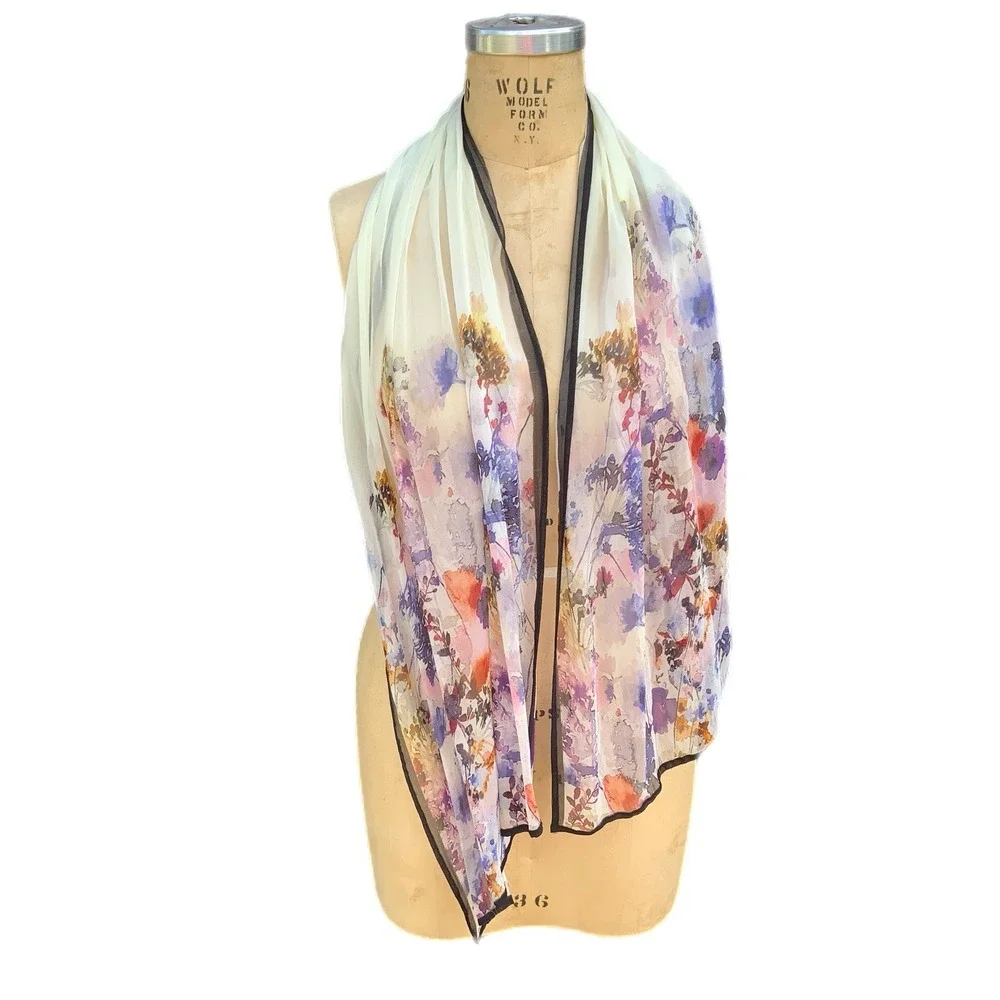 Sevya Handmade Scarf One Size Silk Floral Sheer Multicolor‎ Fairy Feminine EUC